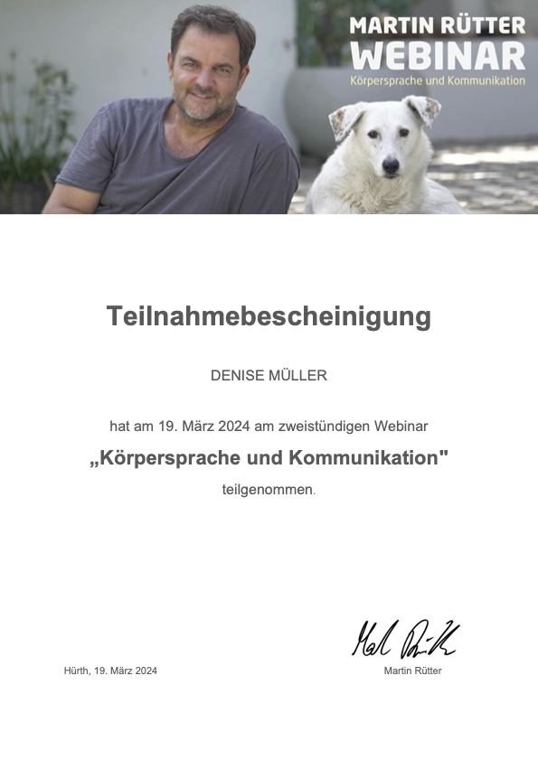 Teilnahmebescheinigung Martin Rütter - Körpersprache
